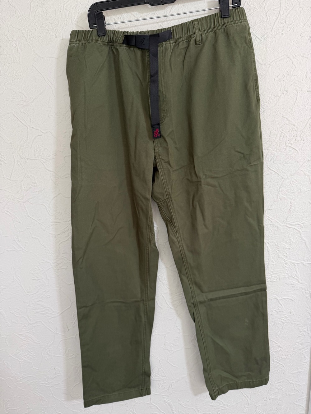 Gramicci Pants Mens L Olive Green Cargo Regular Fit Elastic Waist Belted Casual